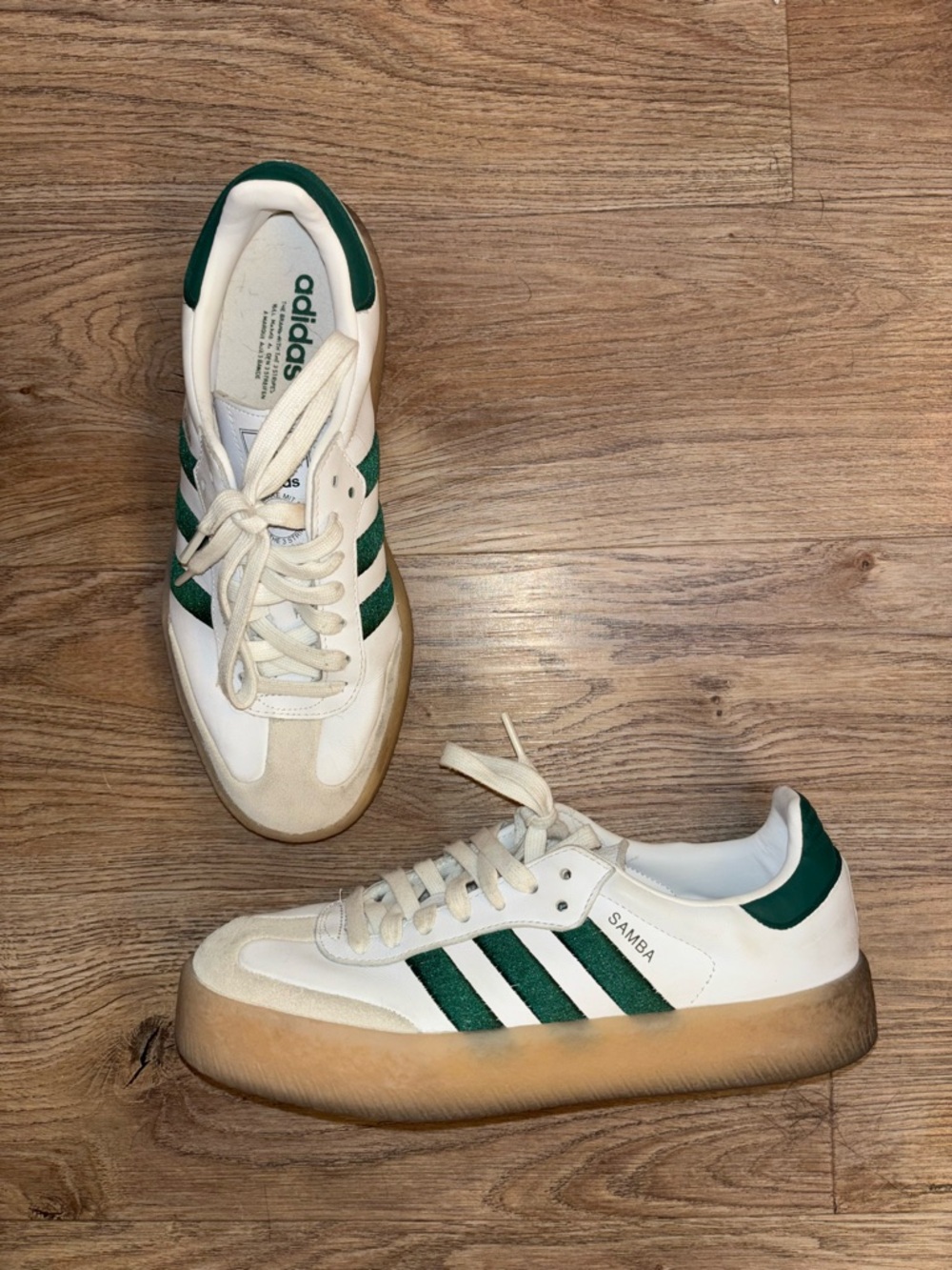 adidas White Sneakers with Green Three-Stripes